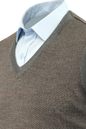 Erkek V Yaka Süveter Çelik Örgü Regular Kalıp 5206H BGL-ST04841