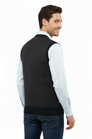 Erkek V Yaka Süveter Çelik Örgü Regular Kalıp 5206H BGL-ST04841