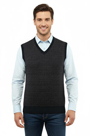Erkek V Yaka Süveter Çelik Örgü Regular Kalıp 5206H BGL-ST04841