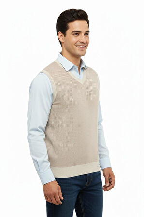 Erkek V Yaka Süveter Çelik Örgü Regular Kalıp 5206H BGL-ST04841