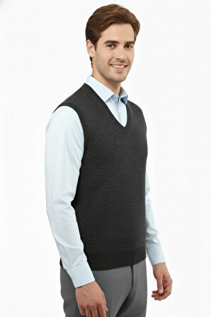 Erkek V Yaka Süveter Çelik Örgü Regular Kalıp 5201H BGL-ST04842