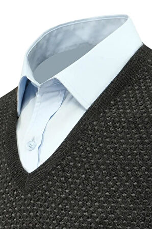 Erkek V Yaka Süveter Çelik Örgü Regular Kalıp 5201H BGL-ST04842