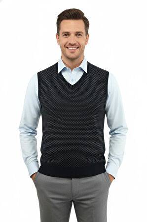 Erkek V Yaka Süveter Çelik Örgü Regular Kalıp 5201H BGL-ST04842