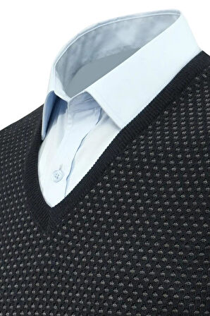 Erkek V Yaka Süveter Çelik Örgü Regular Kalıp 5201H BGL-ST04842