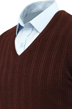 Erkek V Yaka Süveter Çelik Örgü Regular Kalıp 5209H BGL-ST04843