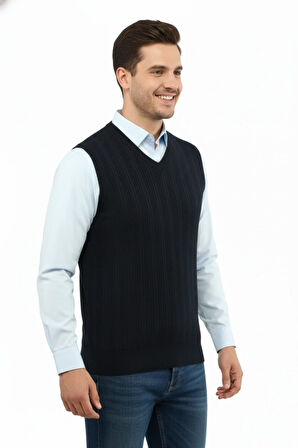 Erkek V Yaka Süveter Çelik Örgü Regular Kalıp 5209H BGL-ST04843