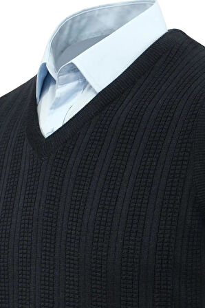 Erkek V Yaka Süveter Çelik Örgü Regular Kalıp 5209H BGL-ST04843