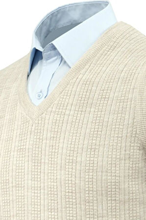 Erkek V Yaka Süveter Çelik Örgü Regular Kalıp 5209H BGL-ST04843