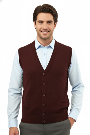 Erkek Düğmeli Yelek Cepli Çelik Örgü Klasik Kalıp 5200L BGL-ST04844