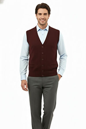 Erkek Düğmeli Yelek Cepli Çelik Örgü Klasik Kalıp 5200L BGL-ST04844