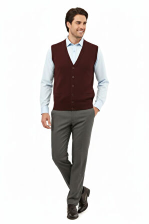 Erkek Düğmeli Yelek Cepli Çelik Örgü Klasik Kalıp 5200L BGL-ST04844