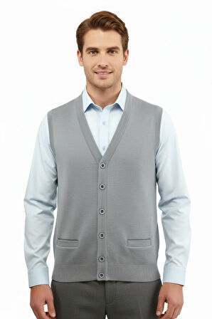 Erkek Düğmeli Yelek Cepli Çelik Örgü Klasik Kalıp 5200L BGL-ST04844