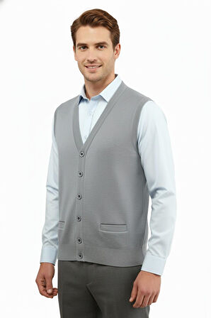 Erkek Düğmeli Yelek Cepli Çelik Örgü Klasik Kalıp 5200L BGL-ST04844