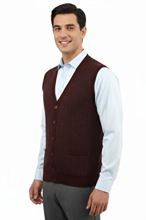 Erkek Düğmeli Yelek Cepli Çelik Örgü Klasik Kalıp 5212L BGL-ST04845