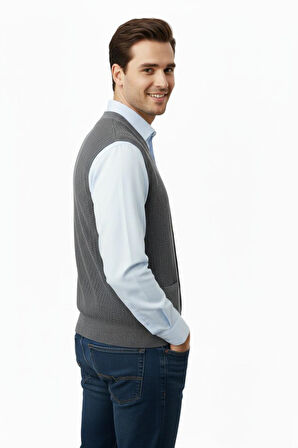 Erkek Düğmeli Yelek Cepli Çelik Örgü Klasik Kalıp 5212L BGL-ST04845