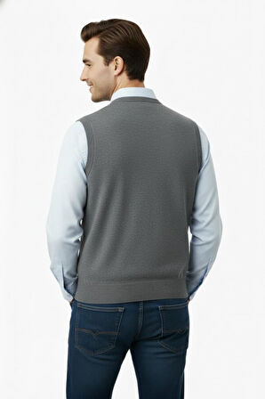 Erkek Düğmeli Yelek Cepli Çelik Örgü Klasik Kalıp 5212L BGL-ST04845