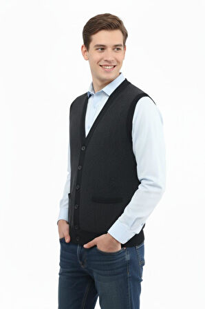 Erkek Düğmeli Yelek Cepli Çelik Örgü Klasik Kalıp 5212L BGL-ST04845