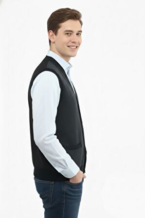 Erkek Düğmeli Yelek Cepli Çelik Örgü Klasik Kalıp 5212L BGL-ST04845