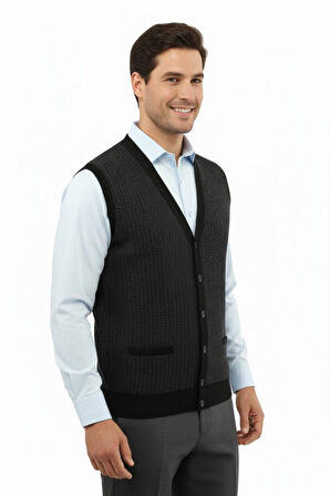 Erkek Düğmeli Yelek Cepli Çelik Örgü Klasik Kalıp 5212L BGL-ST04845