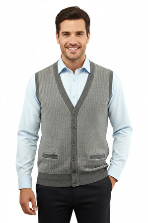Erkek Düğmeli Yelek Cepli Çelik Örgü Klasik Kalıp 5205L BGL-ST04846