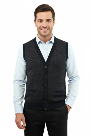 Erkek Düğmeli Yelek Cepli Çelik Örgü Klasik Kalıp 5205L BGL-ST04846