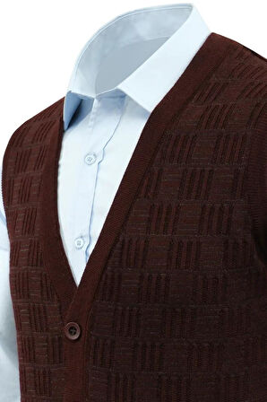 Erkek Düğmeli Yelek Cepli Çelik Örgü Klasik Kalıp 5215L BGL-ST04847