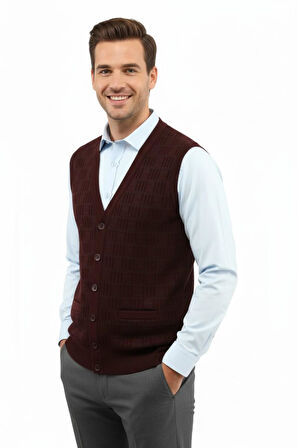 Erkek Düğmeli Yelek Cepli Çelik Örgü Klasik Kalıp 5215L BGL-ST04847