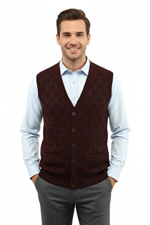 Erkek Düğmeli Yelek Cepli Çelik Örgü Klasik Kalıp 5215L BGL-ST04847