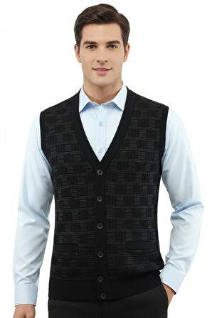 Erkek Düğmeli Yelek Cepli Çelik Örgü Klasik Kalıp 5215L BGL-ST04847