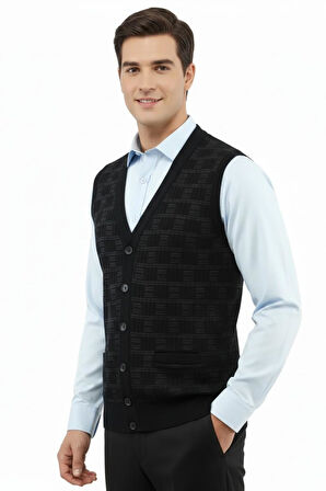 Erkek Düğmeli Yelek Cepli Çelik Örgü Klasik Kalıp 5215L BGL-ST04847