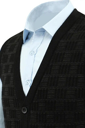 Erkek Düğmeli Yelek Cepli Çelik Örgü Klasik Kalıp 5215L BGL-ST04847