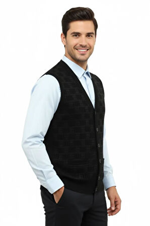 Erkek Düğmeli Yelek Cepli Çelik Örgü Klasik Kalıp 5215L BGL-ST04847