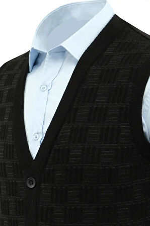 Erkek Düğmeli Yelek Cepli Çelik Örgü Klasik Kalıp 5215L BGL-ST04847