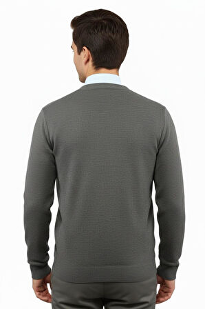 Erkek Düğmeli Hırka Cepli Çelik Örgü Klasik Kalıp 5212M BGL-ST04848