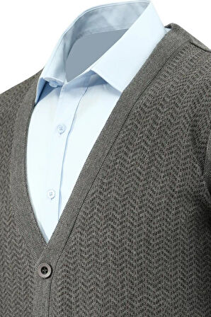 Erkek Düğmeli Hırka Cepli Çelik Örgü Klasik Kalıp 5212M BGL-ST04848