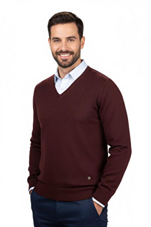 Erkek V Yaka Triko Kazak Çelik Örgü Klasik Kalıp 4241D BGL-ST04849