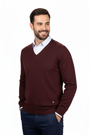 Erkek V Yaka Triko Kazak Çelik Örgü Klasik Kalıp 4241D BGL-ST04849