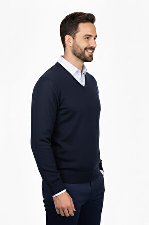 Erkek V Yaka Triko Kazak Çelik Örgü Klasik Kalıp 4241D BGL-ST04849