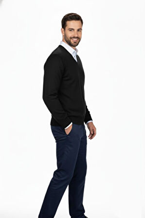 Erkek V Yaka Triko Kazak Çelik Örgü Klasik Kalıp 4241D BGL-ST04849