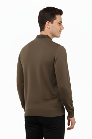 Erkek Polo Yaka Kazak Cepli Çelik Örgü Klasik Kalıp 5205F BGL-ST04850