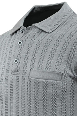 Erkek Polo Yaka Kazak Cepli Çelik Örgü Klasik Kalıp 5203F BGL-ST04851