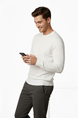 Erkek Sıfır Yaka Kazak Çelik Örgü Klasik Kalıp 4241C BGL-ST04857