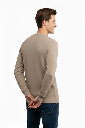 Erkek Sıfır Yaka Kazak Petek Örgü Klasik Kalıp 5243C BGL-ST04859