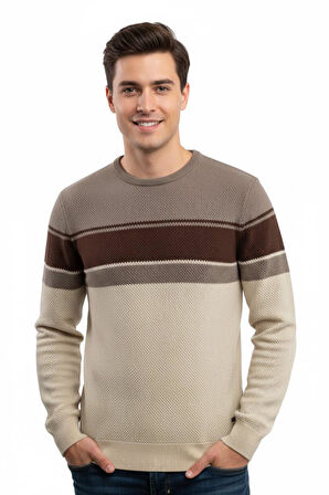 Erkek Sıfır Yaka Kazak Petek Örgü Klasik Kalıp 5244C BGL-ST04861