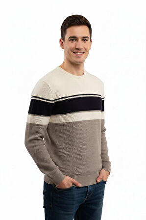 Erkek Sıfır Yaka Kazak Petek Örgü Klasik Kalıp 5244C BGL-ST04861