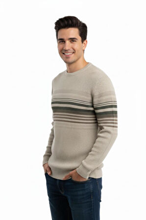 Erkek Sıfır Yaka Kazak Selanik Örgü Klasik Kalıp 5245C BGL-ST04860