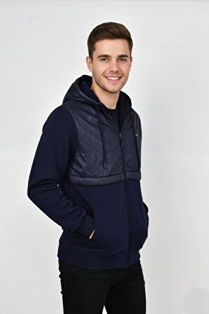 Erkek Kapitone Modelli 3 İplik Kapüşonlu Sweatshirt BGL-ST04865