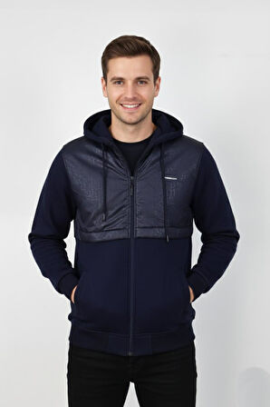 Erkek Kapitone Modelli 3 İplik Kapüşonlu Sweatshirt BGL-ST04865