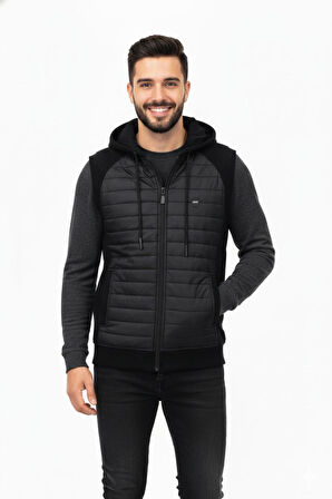 Erkek Kapitone Modelli 3 İplik Kapüşonlu Yelek BGL-ST04866