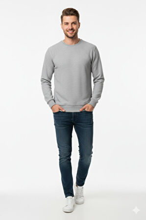 Erkek Sıfır Yaka Selanik Sweatshirt Regular Kalıp BGL-ST04870